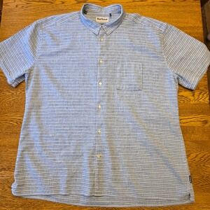 Barbour Men's 2XL Blue Striped Short Sleeve Button Down‎ Shirt Regular Fit